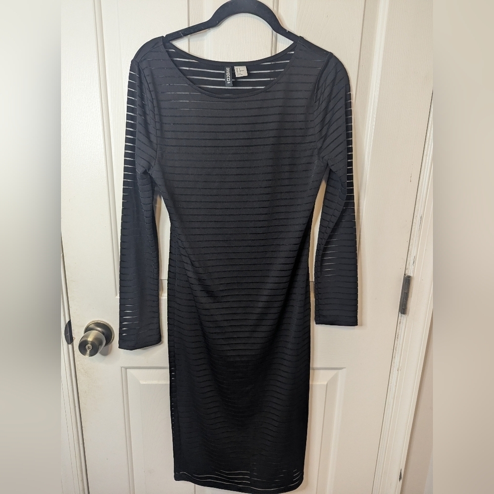 Divided HM Women's Bodycon Shear Striped Black Lined Dress,  Size M
